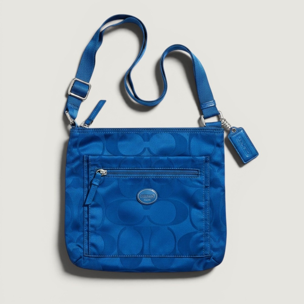 Coach Getaway Crossbody Bag Medium Blue F77408 Signature Nylon File Bag